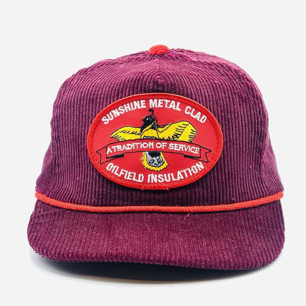 vintage corduroy snapback trucker hat Sunshine Metal Clad Inc oilfield americana
